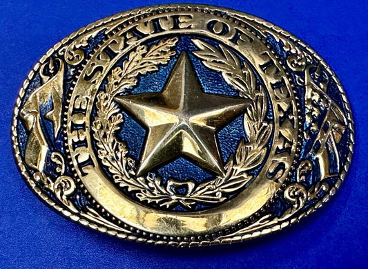 The Great State of Texas - Rare Vintage Gold / Blue Color Belt Buckle
