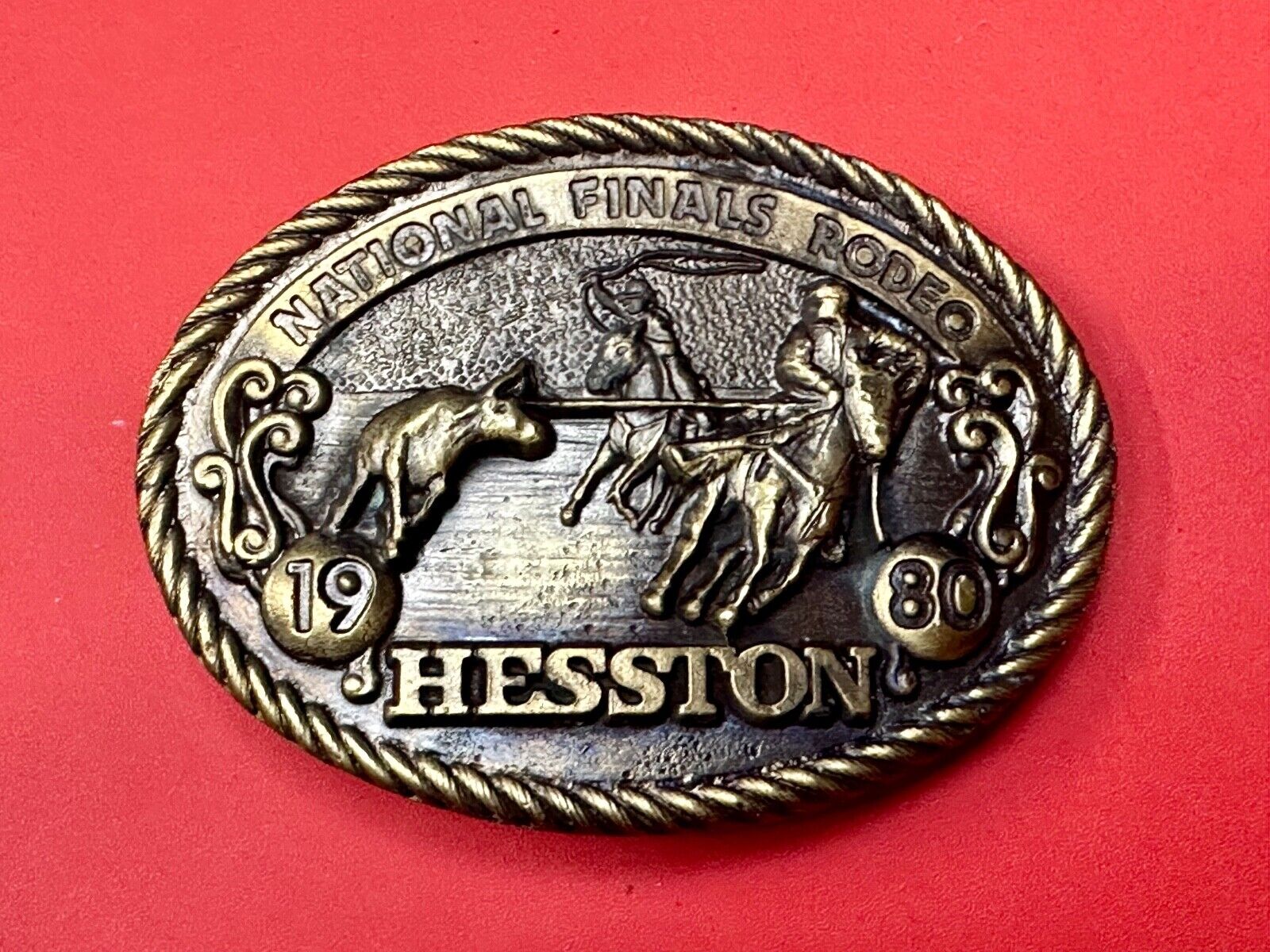 1980 National Finals Rodeo Hesston NFR Western Roping Cowboy belt buckle