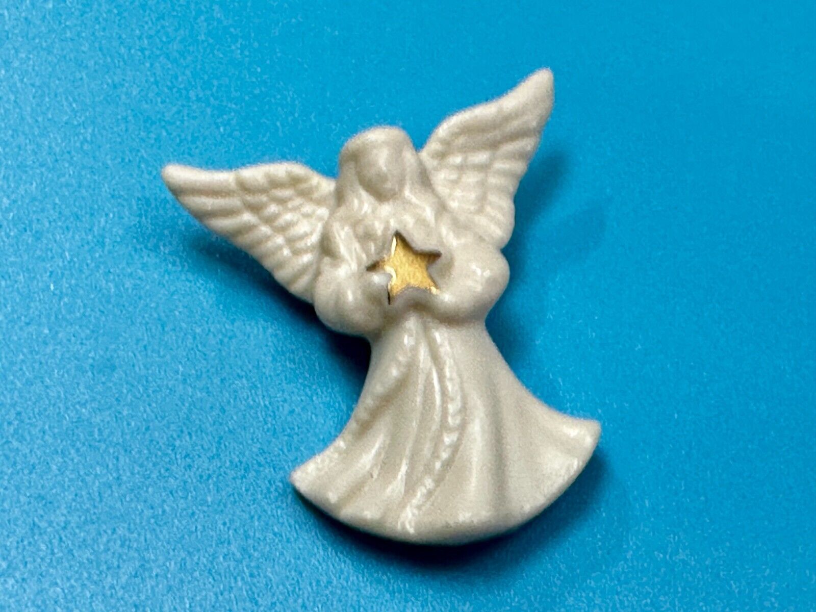 Vintage Lenox Angel w/ Gold Star White Porcelain Brooch Pin Handcrafted in China