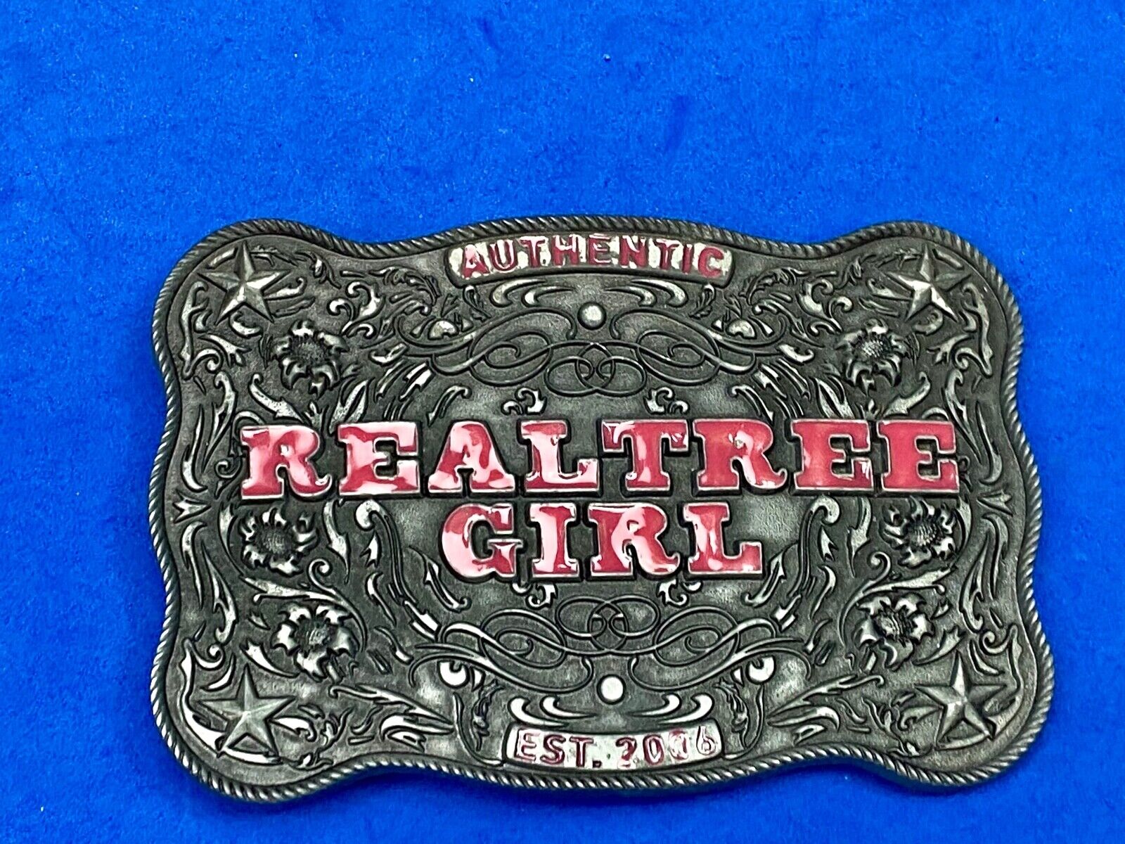 Authentic Realtree Girl Girlie Western Cowgirl Pink Lettering Ornate Belt Buckle