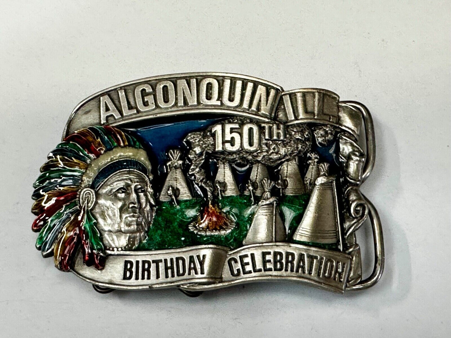 Algonquin Illinois 150th Birthday Celebration Vintage Belt Buckle or Freestand