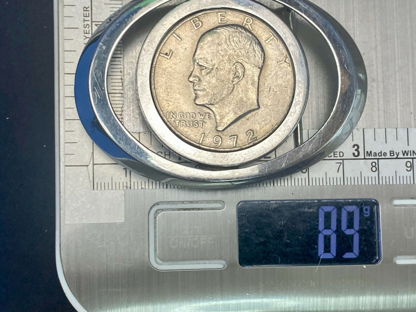 1972 Ike Eisenhower Silver Coin As Centerpiece In See Through Belt Buckle