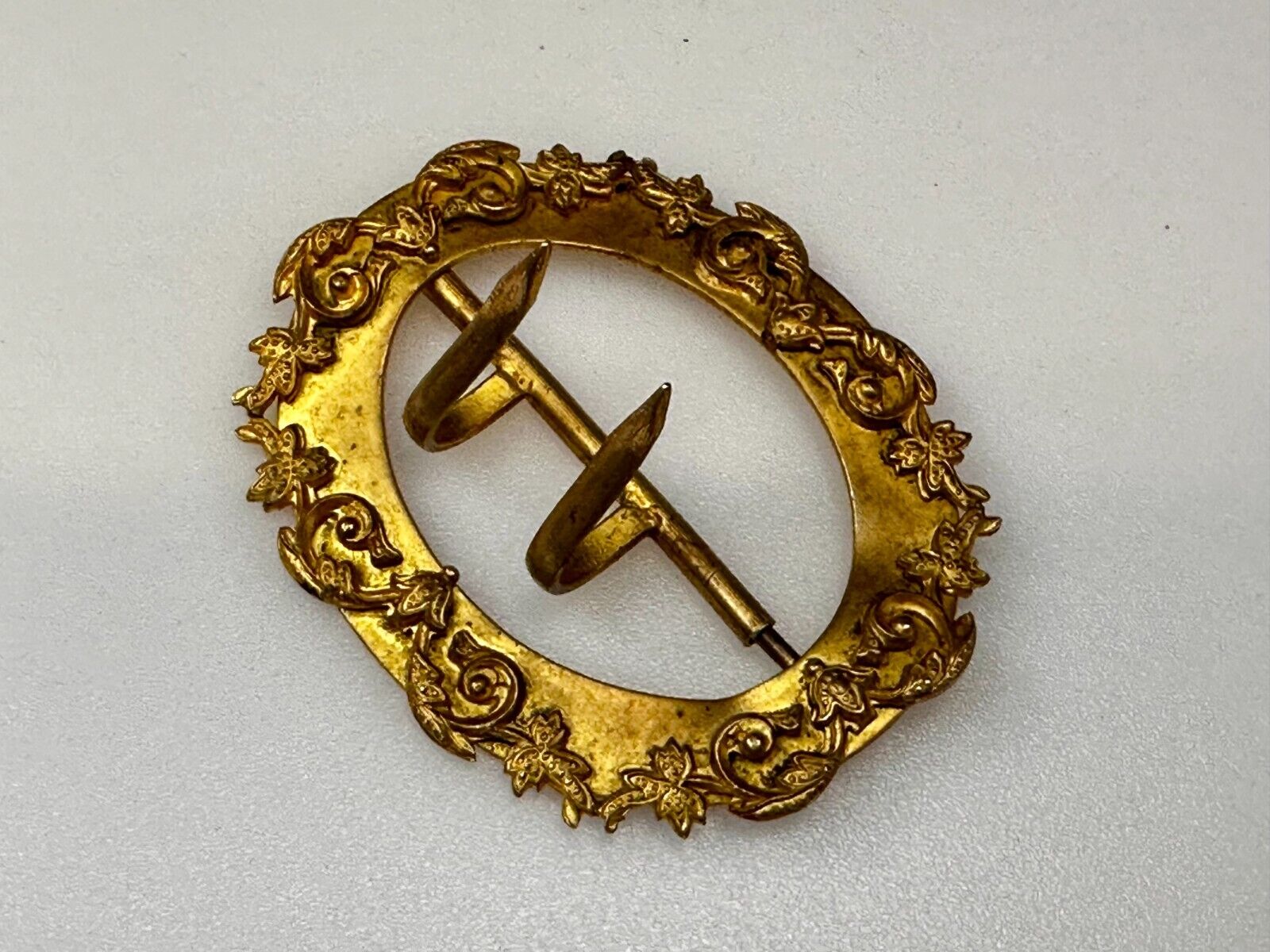 3" Wide Dual Prong Victorian Art Nouveau Gold Color Filigree Belt Buckle