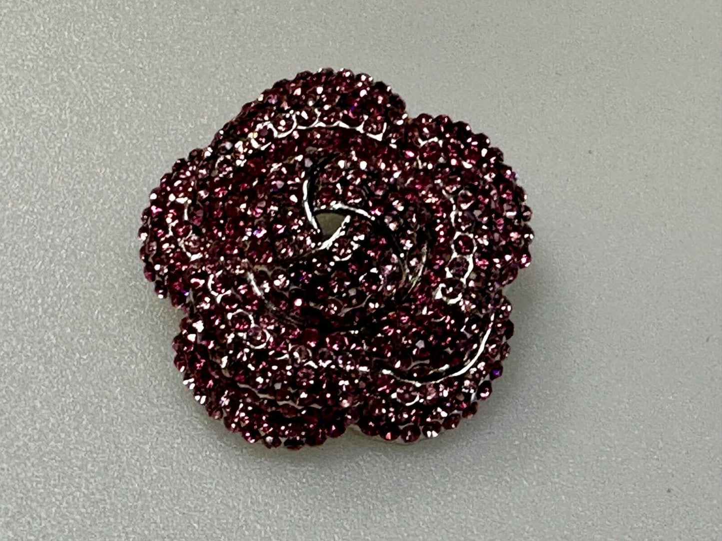 Beautiful  Flower Blossom Red Rhinestone Covered Silver Tone Brooch Pin by Y&J