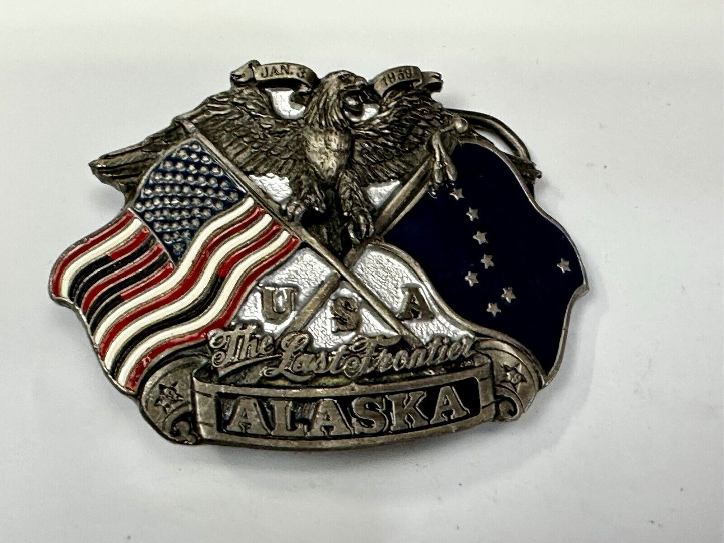 Alaska The Last Frontier Vintage 1992 Great American Products Belt Buckle