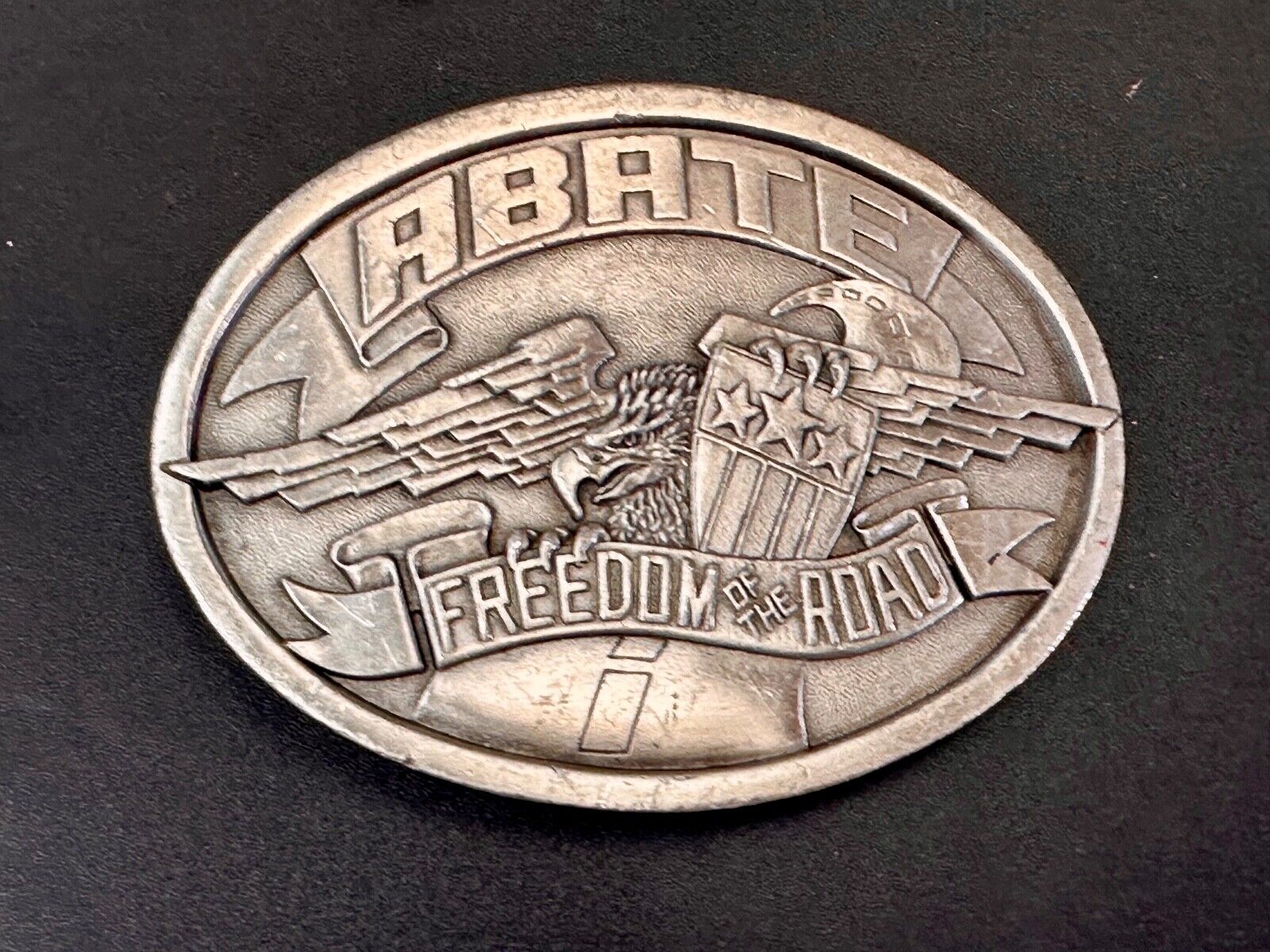 ABATE of Indiana Freedom of the road Bikers motorcycle Vintage 1985 belt buckle