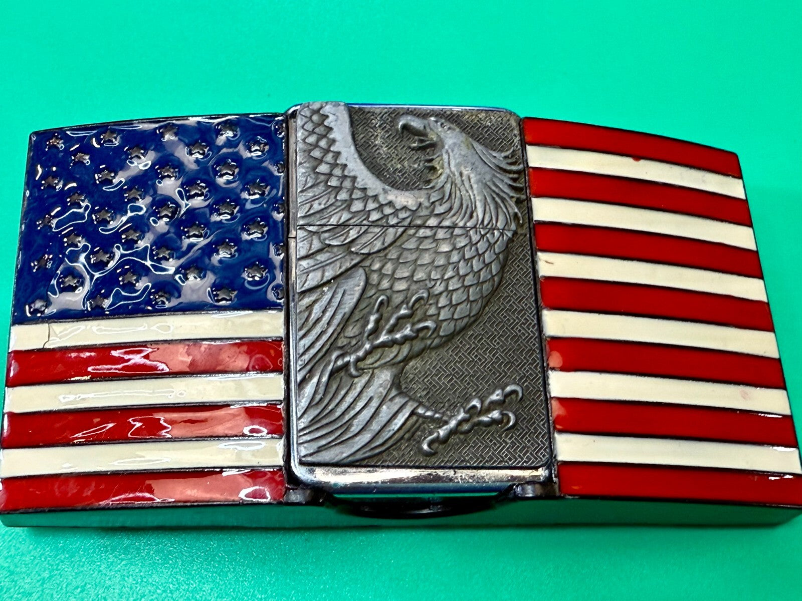 United States of America US Flag Bald Eagle Patriotic Belt Buckle Lighter Holder