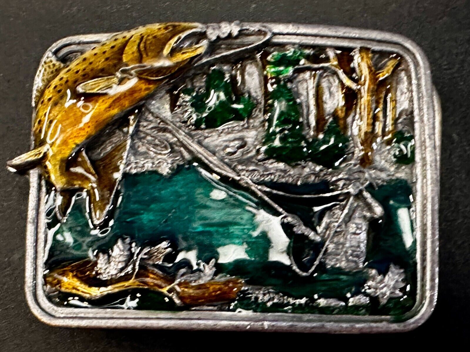 Trout Fly Fish Fishing Fisherman Sportsman Vintage 1983 Bergamot Belt Buckle