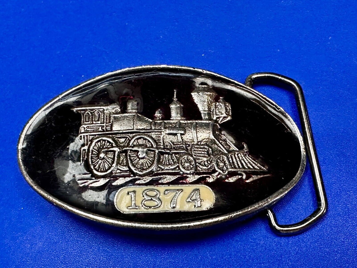 1874 Steam Engine Railroad Train Enameled Vintage Belt Buckle #171