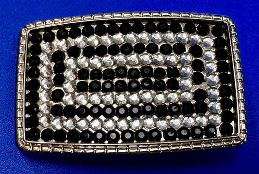 Beautiful Black and Clear Rhinestone Covered Rectangular Fashion Belt Buckle