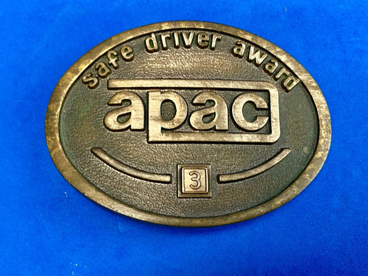 Vintage Jostens belt buckle APAC safe driver 3 year award