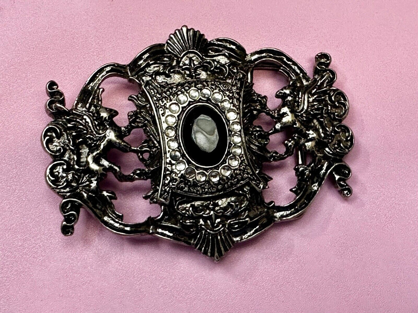 Victorian Style Black Rhinestone Centerpiece Vintage See Through Belt Buckle