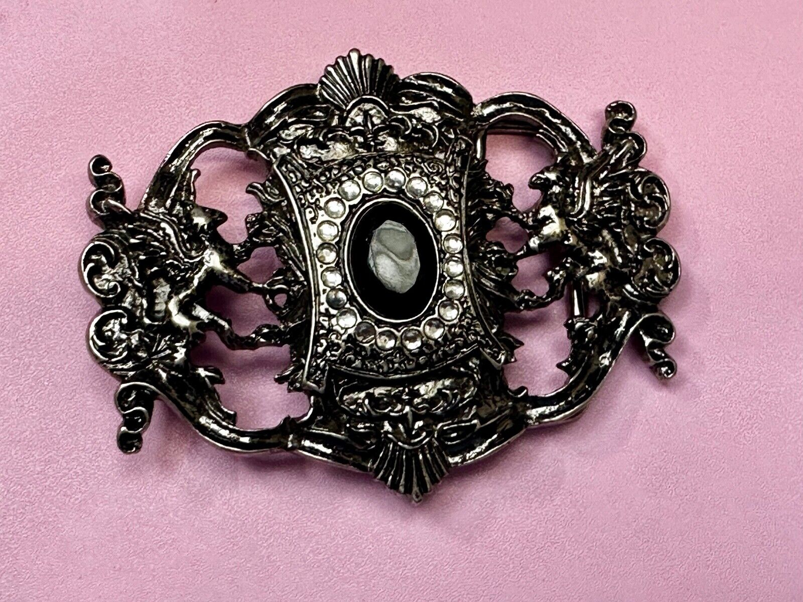 Victorian Style Black Rhinestone Centerpiece Vintage See Through Belt Buckle
