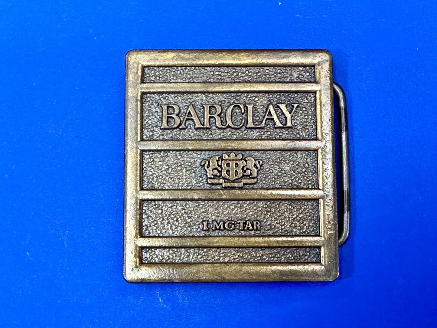 1970's Barclay Cigarettes Tobacciana RJ Reynolds Box Label 1mg Tar belt buckle