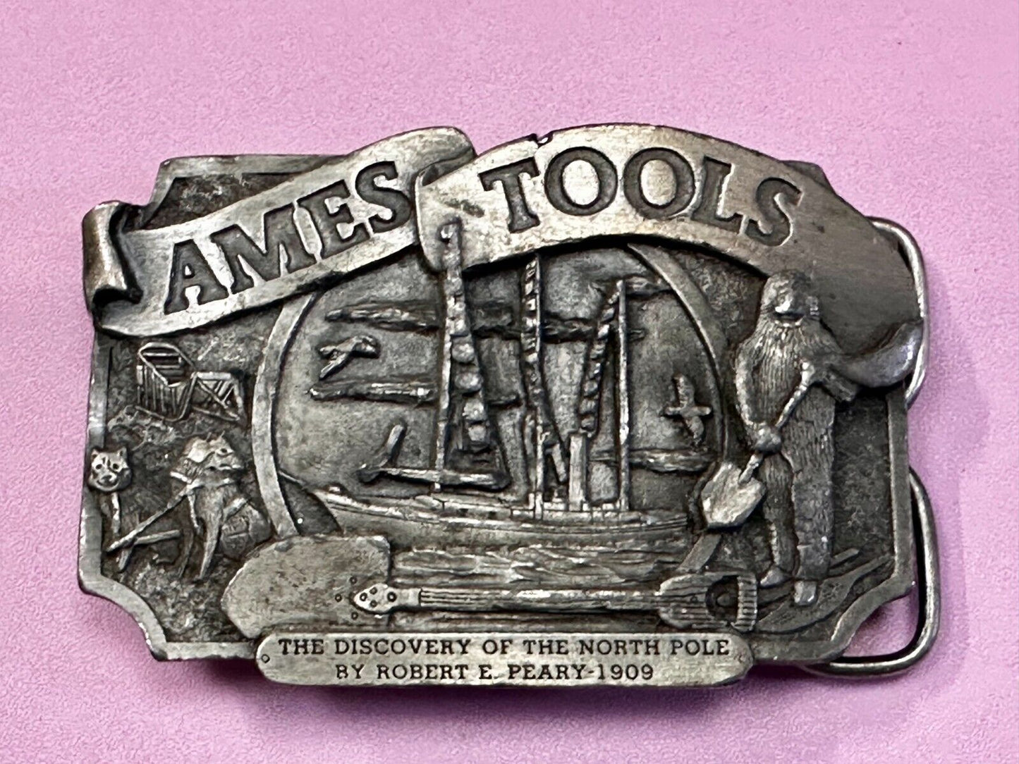 Ames Tools The Discovery of The North Pole by Robert E. Peary 1909 Belt Buckle