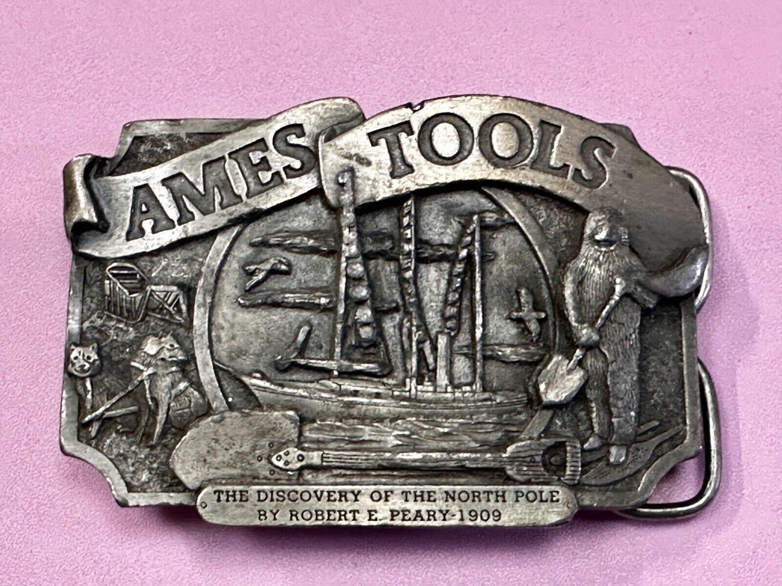 Ames Tools The Discovery of The North Pole by Robert E. Peary 1909 Belt Buckle