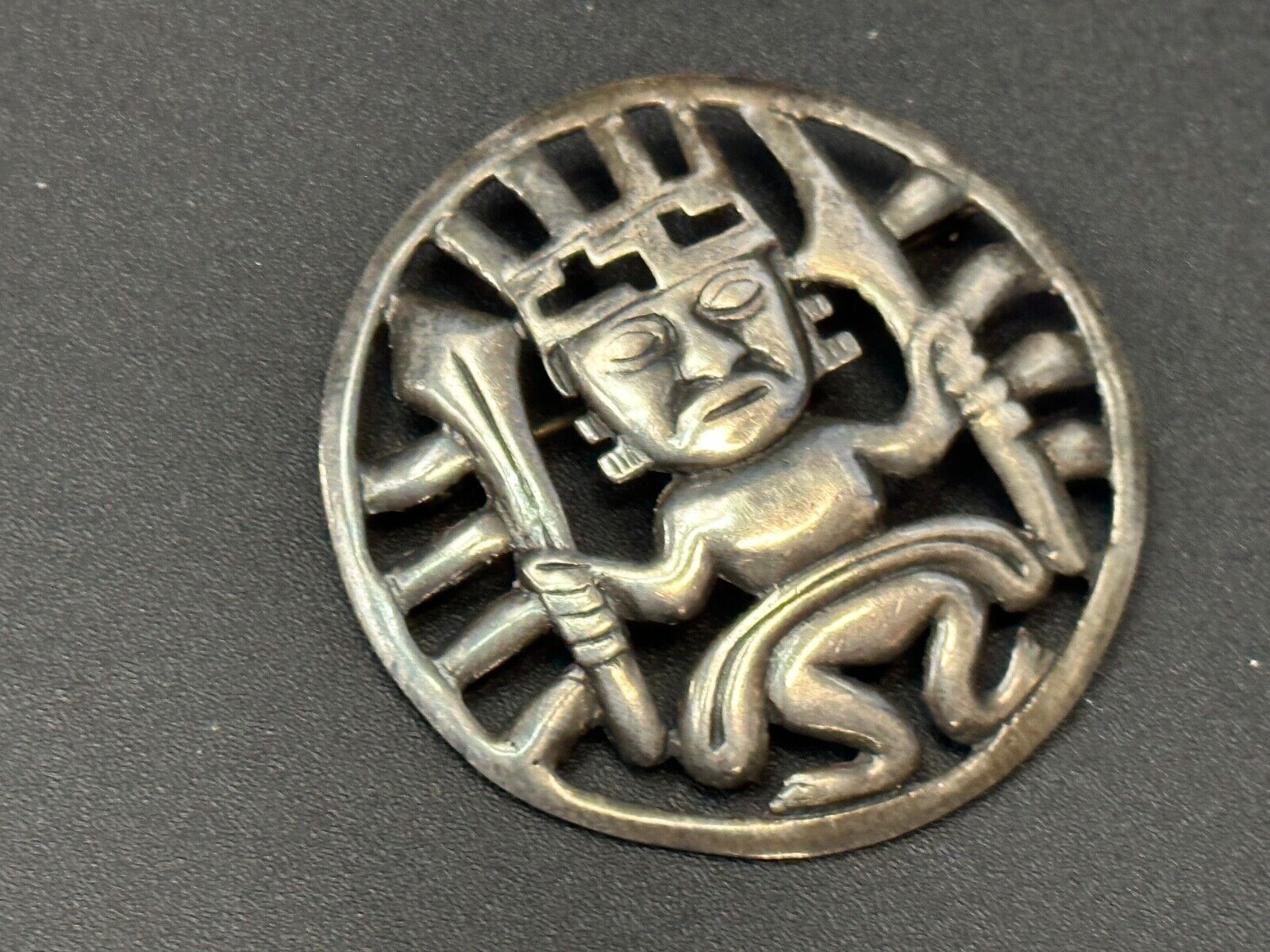 Tribal Chief Man Figure   Aztec?  unknown to me! Sterling Brooch Pin