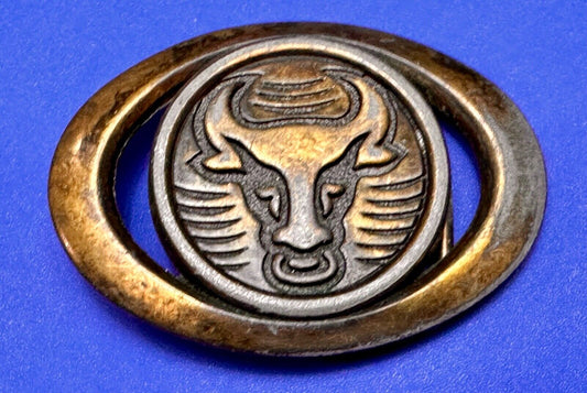Vintage Bull Skull Diablo LONGHORN cow steer western oval belt buckle