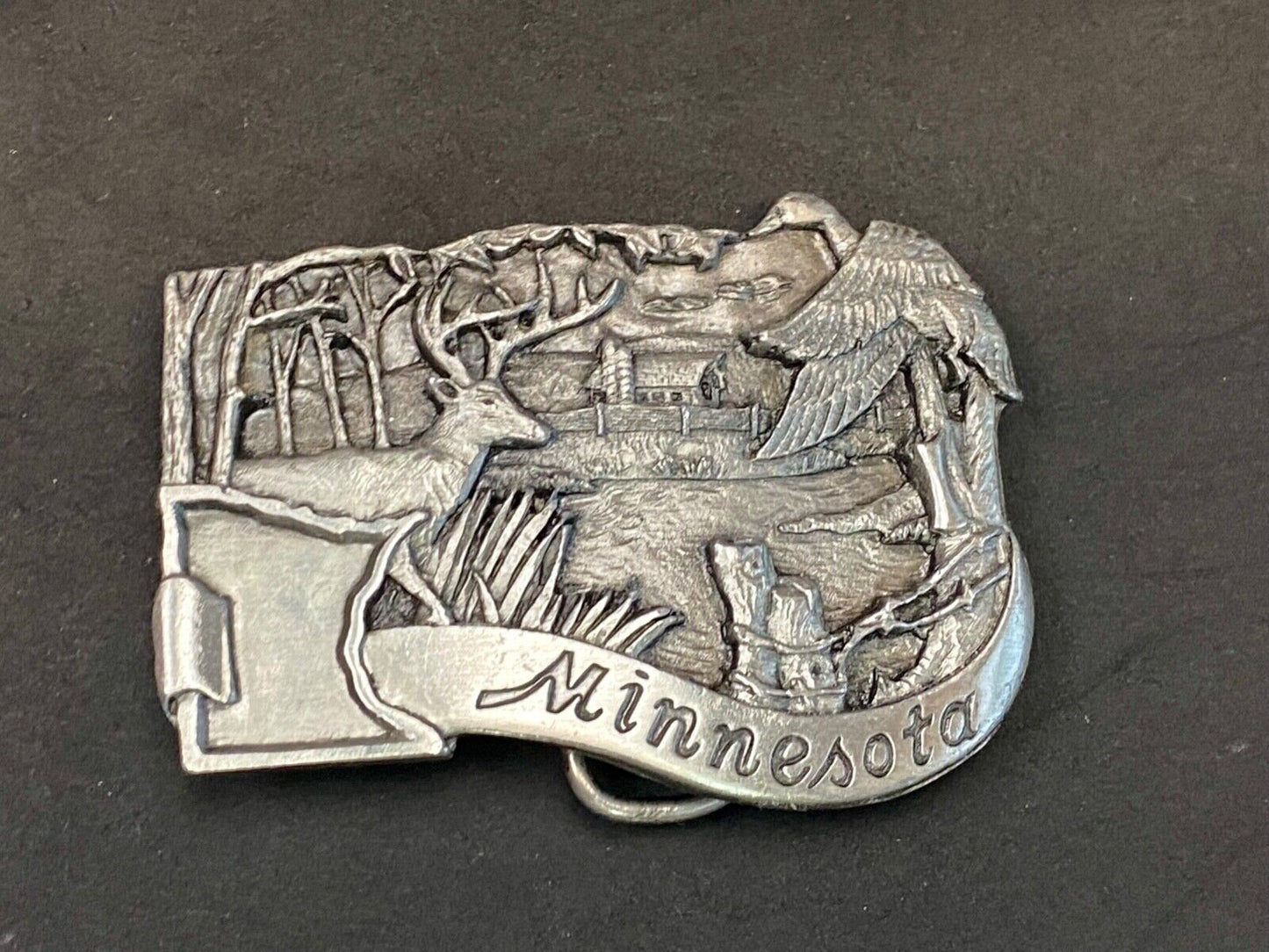 Vintage 1982 Minnesota Beautiful State Deer River Belt Buckle By Siskiyou