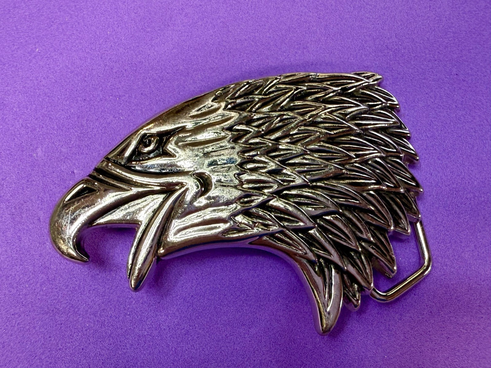 Attacking Eagle Head Figural Cutout Silver Color Western Belt Buckle