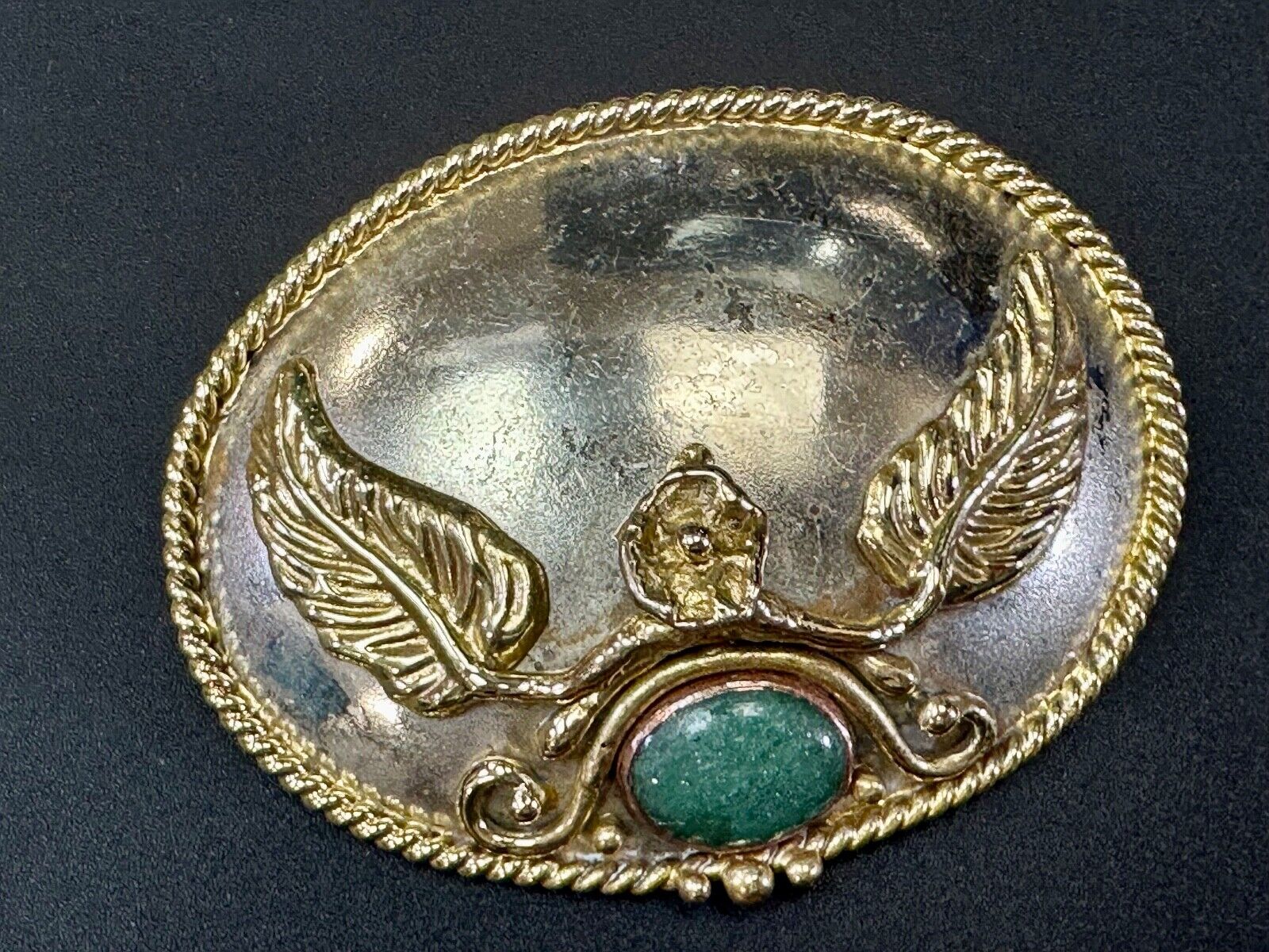 two tone LEAF theme unknown to me! green turquoise? Artisan western belt slide