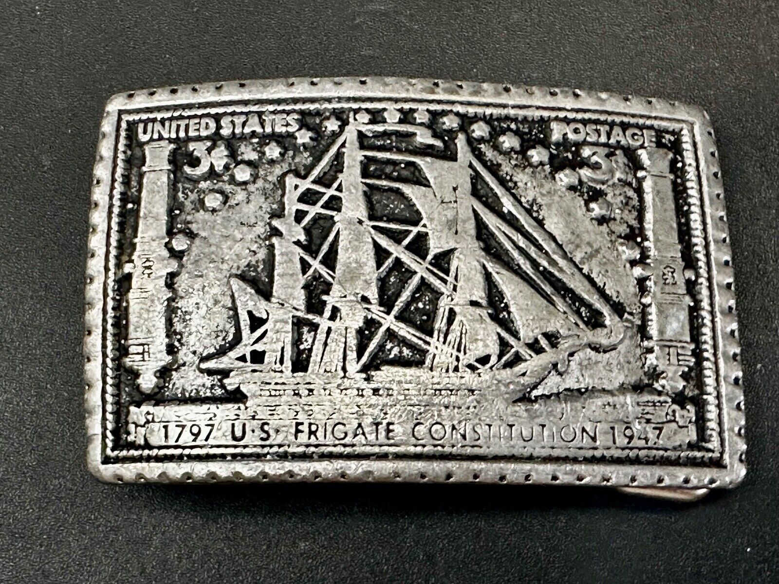 1797 US Frigate Constitution 3 cent stamp Commemorative pewter Belt Buckle