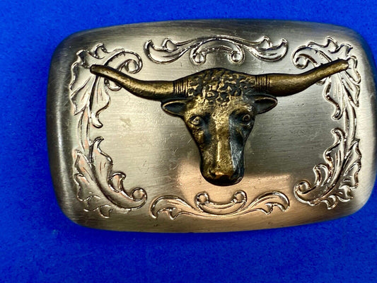 Usa made mixed metal western Rodeo Steer Texas longhorn belt buckle 