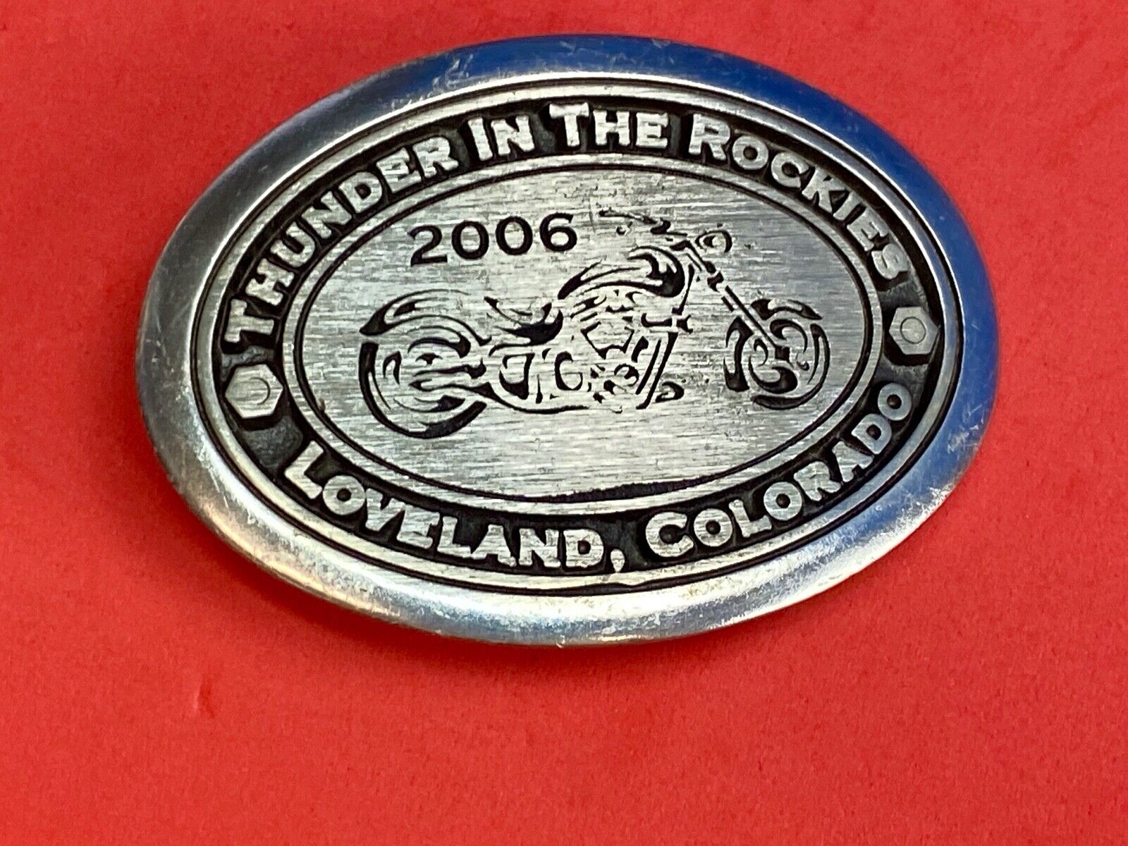 2006 Thunder in the Rockies belt buckle Colorado motorcycle bike rally RARE. #36