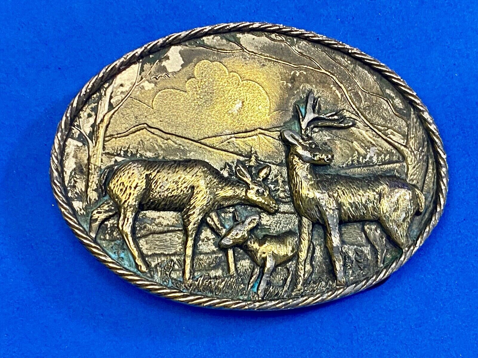 1980 Buck Or Deer In Nature With Large Antlers Great American Belt Buckle Co.