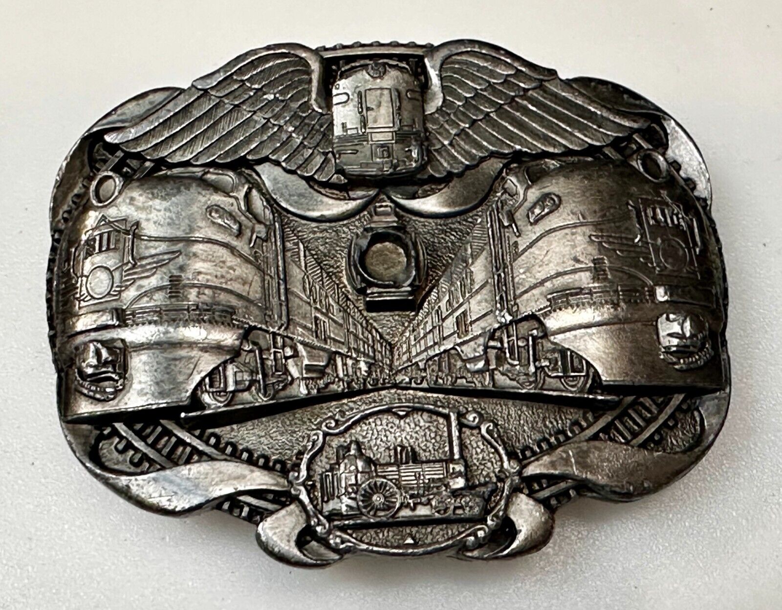 Two Train Engine Side by Side  RailRoad RR  1990's L-900 Bergamot Belt Buckle