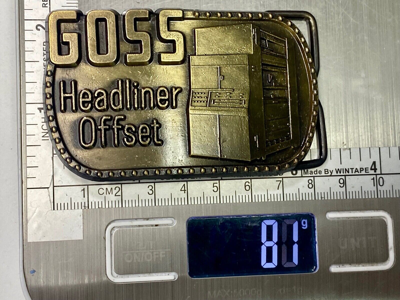 Vintage 1970S **Goss Headliner Offset** Advertisement Belt Buckle