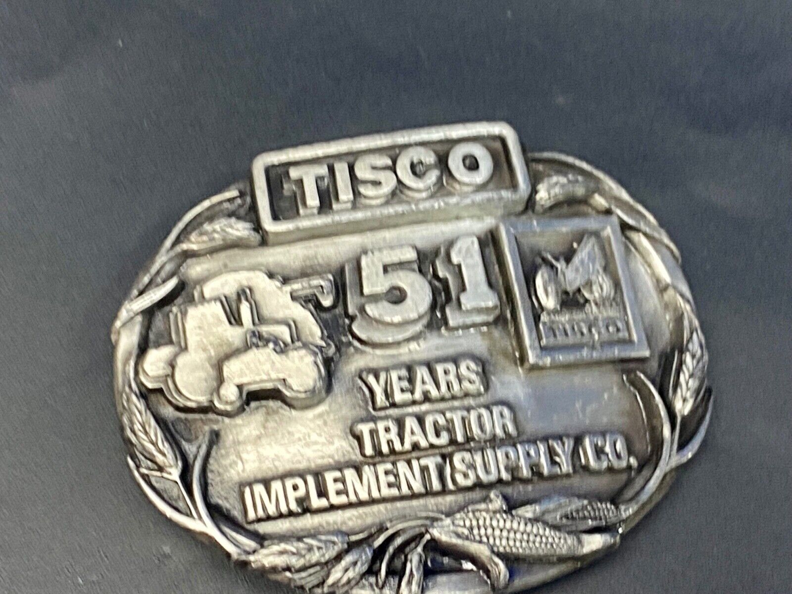 Vtg. Tisco Tractor Implement Supply Agriculture Farm Farming 51 Year Belt Buckle