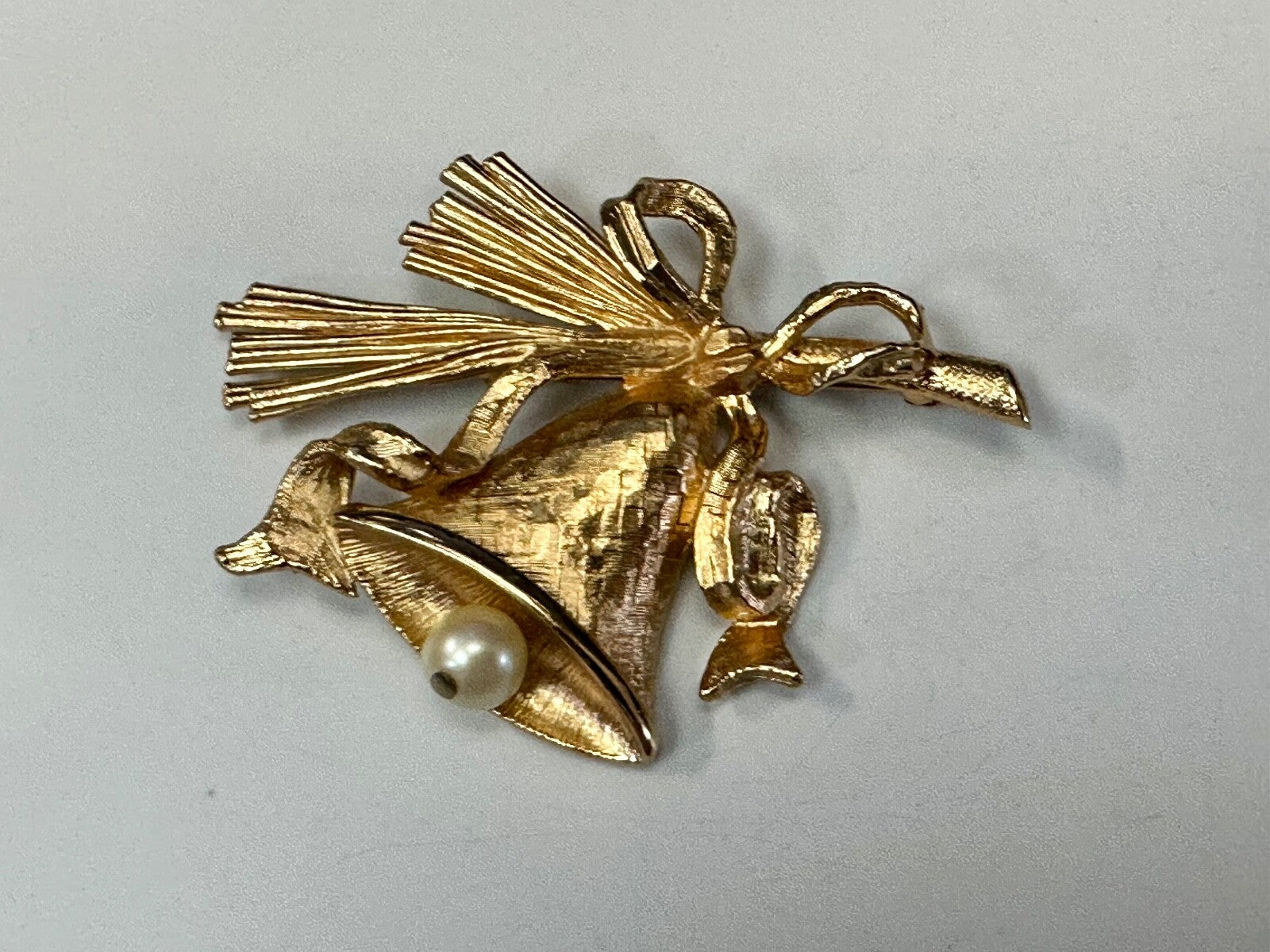 Bell & Pearl Ringer - Napier Signed Vintage Gold Tone Brooch Pin