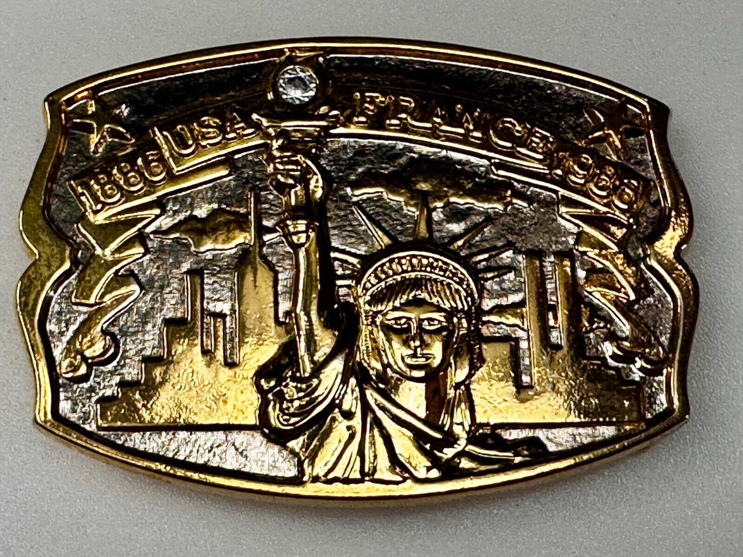 USA France Lady Liberty Statue Commemorative two tone Hammond Mint Belt Buckle