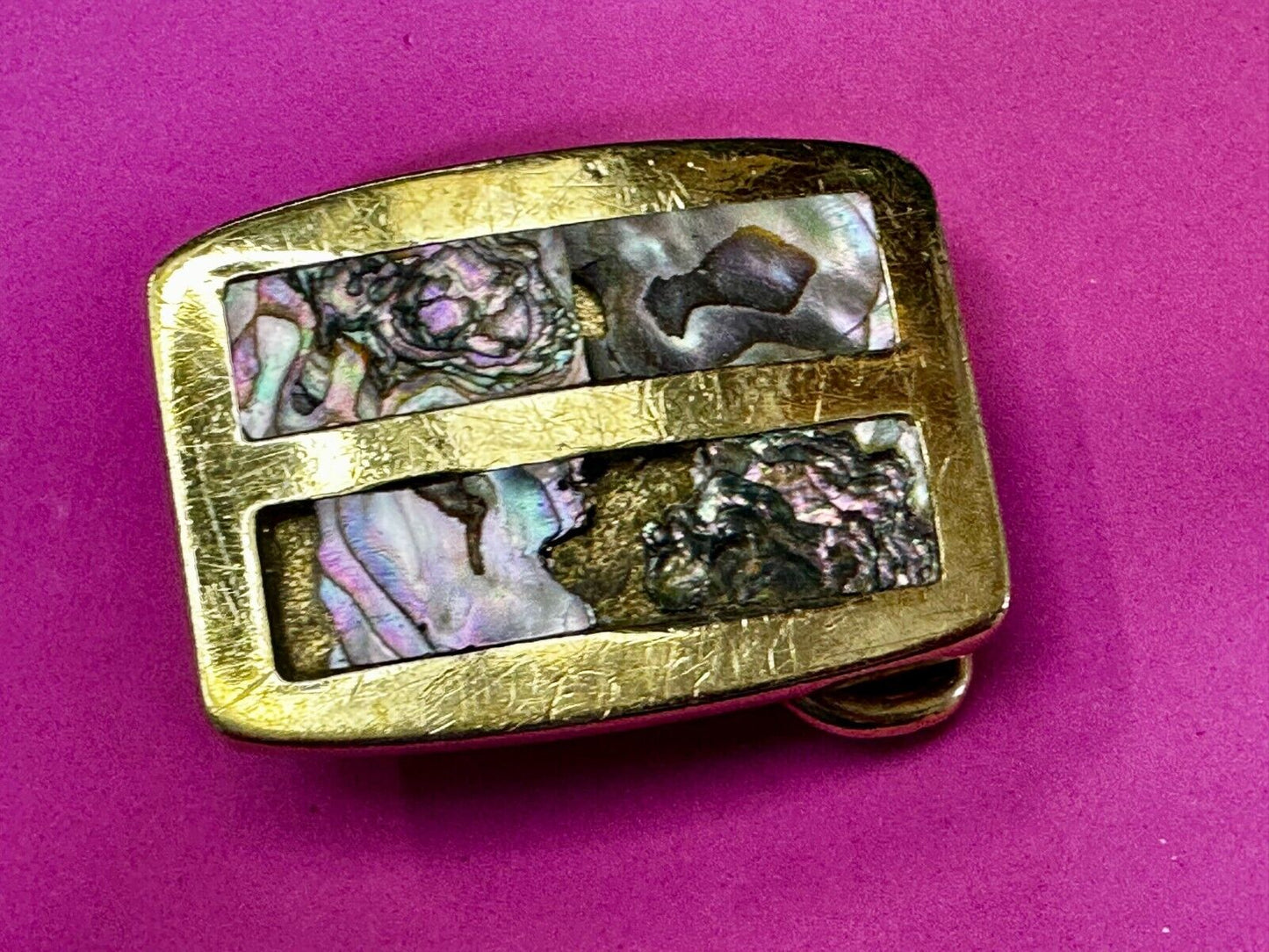 Alabone Shell  Inlay Hippy Boho Style Small Solid Brass Belt Buckle