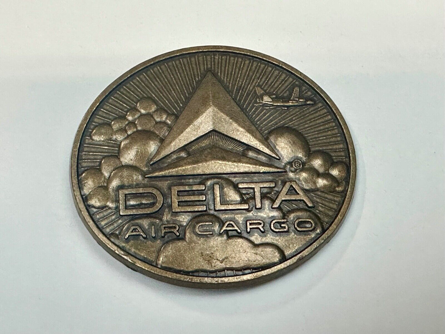 Vintage 1970s Delta Air Cargo Belt Buckle Brass tone Metal Airline Airplane USA