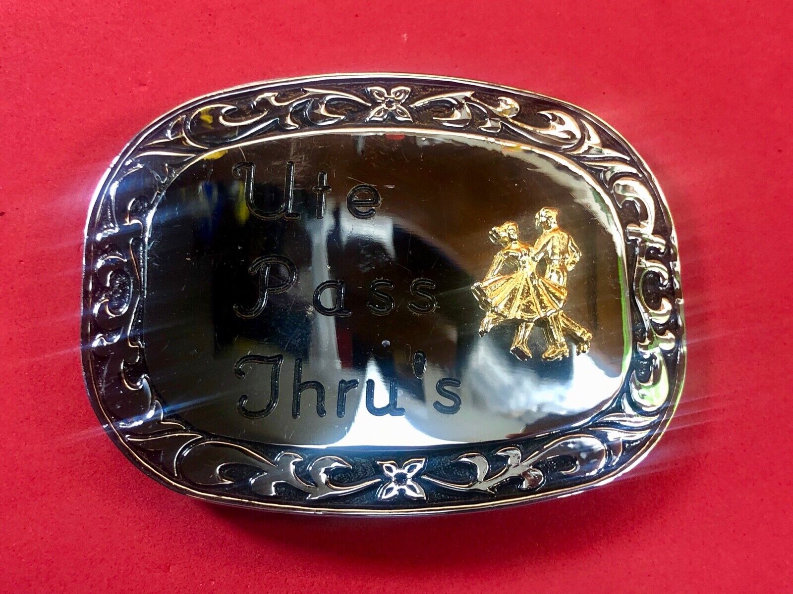 Ute Pass Thru's western country line square dancing couple  belt buckle 