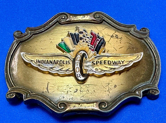 Vintage Indianapolis 500 speedway western framed belt buckle by Raintree