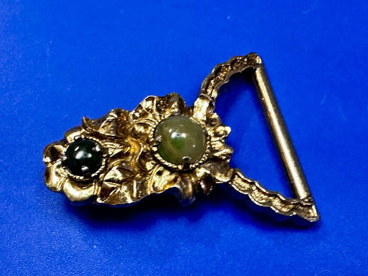 Victorian Style Green Jade? Cabochon Stone On Small Gold Tone Belt Buckle