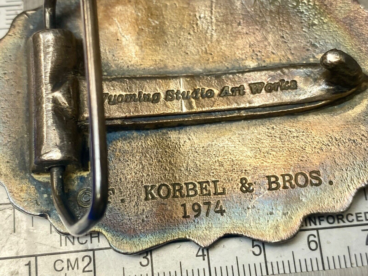 vintage Korbel Fine California champagne belt buckle by Wyoming Studio Art
