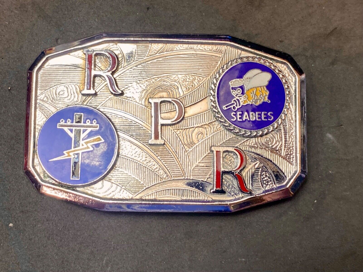 US NAVY SEABEES  Utility pole lightning strike  RPR belt buckle by Hook fast