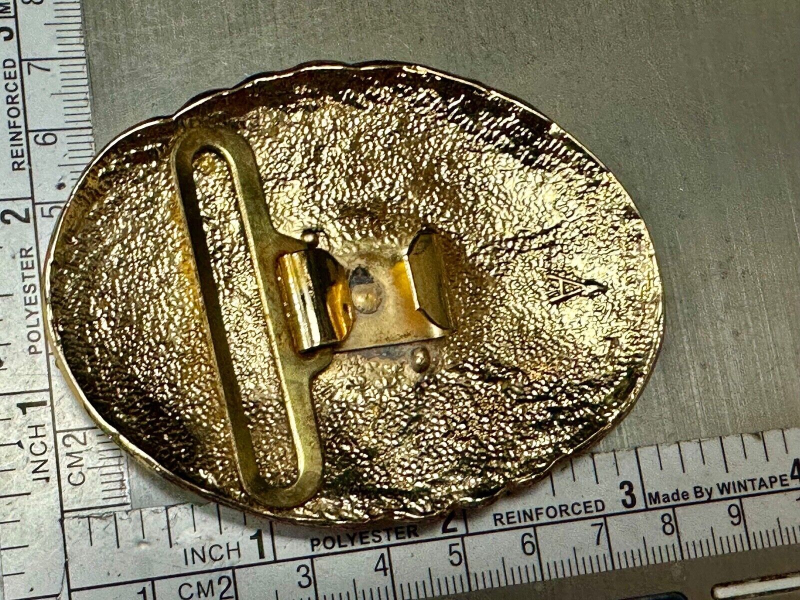 Vintage Chunky Gold Tone Raised belt buckle Scarf Slide Holder marked A