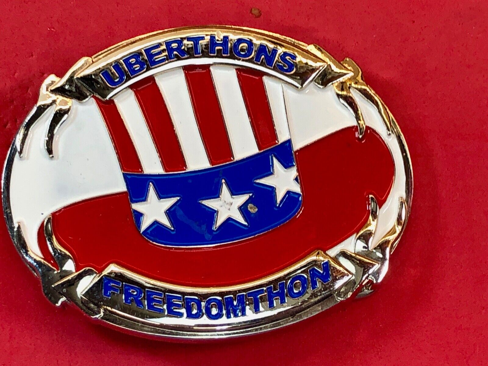 Uberthons FREEDOMTHON belt buckle Red white and blue Freedom Festival 