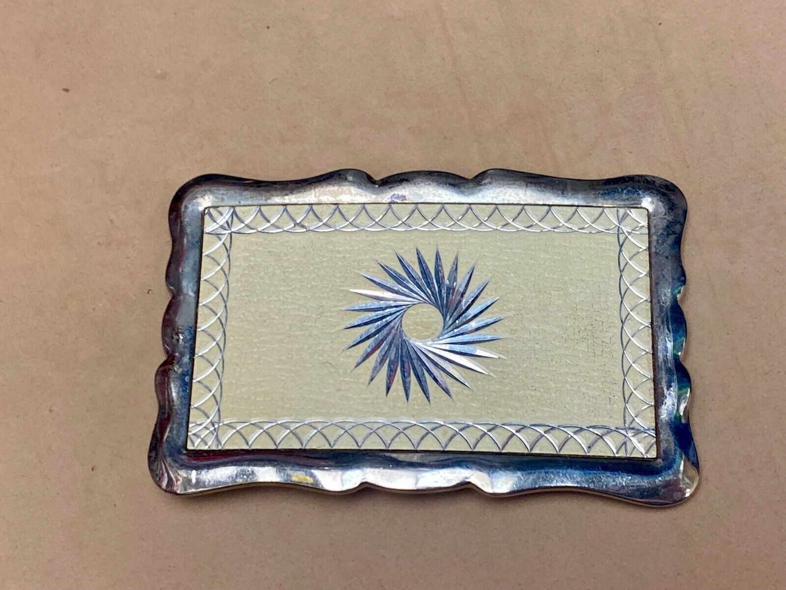 Vintage Etched Star Swirl Burst Pattern Western Rectangular Belt Buckle 