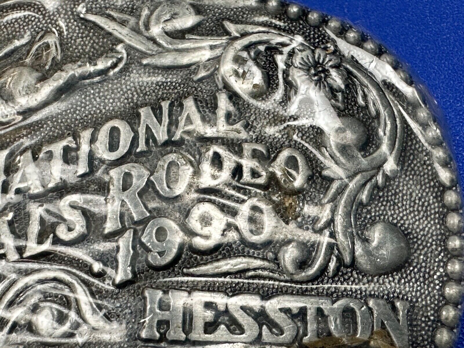 1990 Youth Size Hesston National Finals Rodeo Bull Riding Cowboys belt buckle