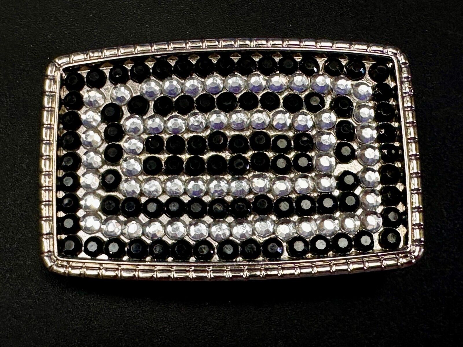 Beautiful Black and Clear Rhinestone Covered Rectangular Fashion Belt Buckle
