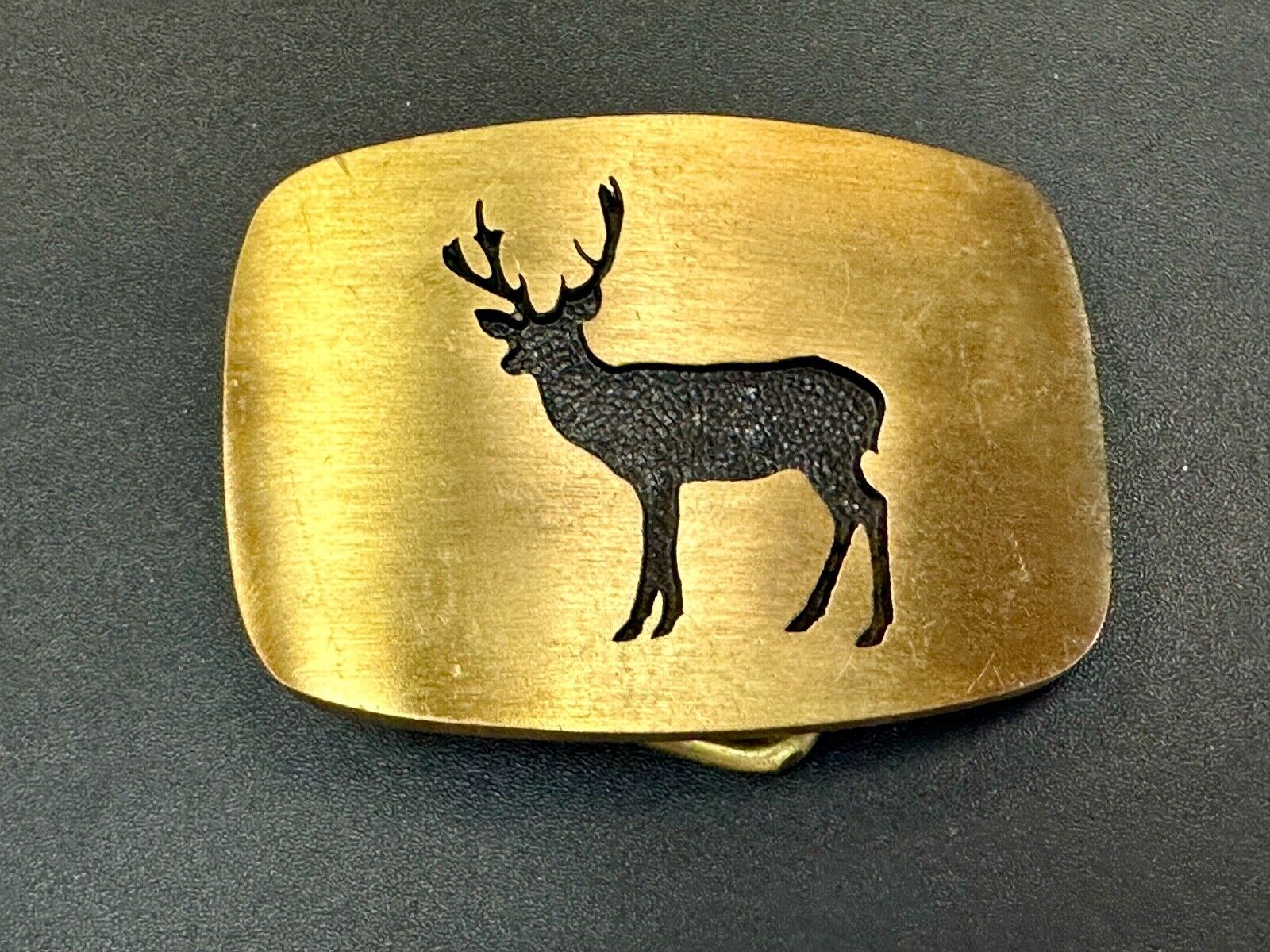 vintage Deer Elk Black outlined solid brass belt buckle by BTS