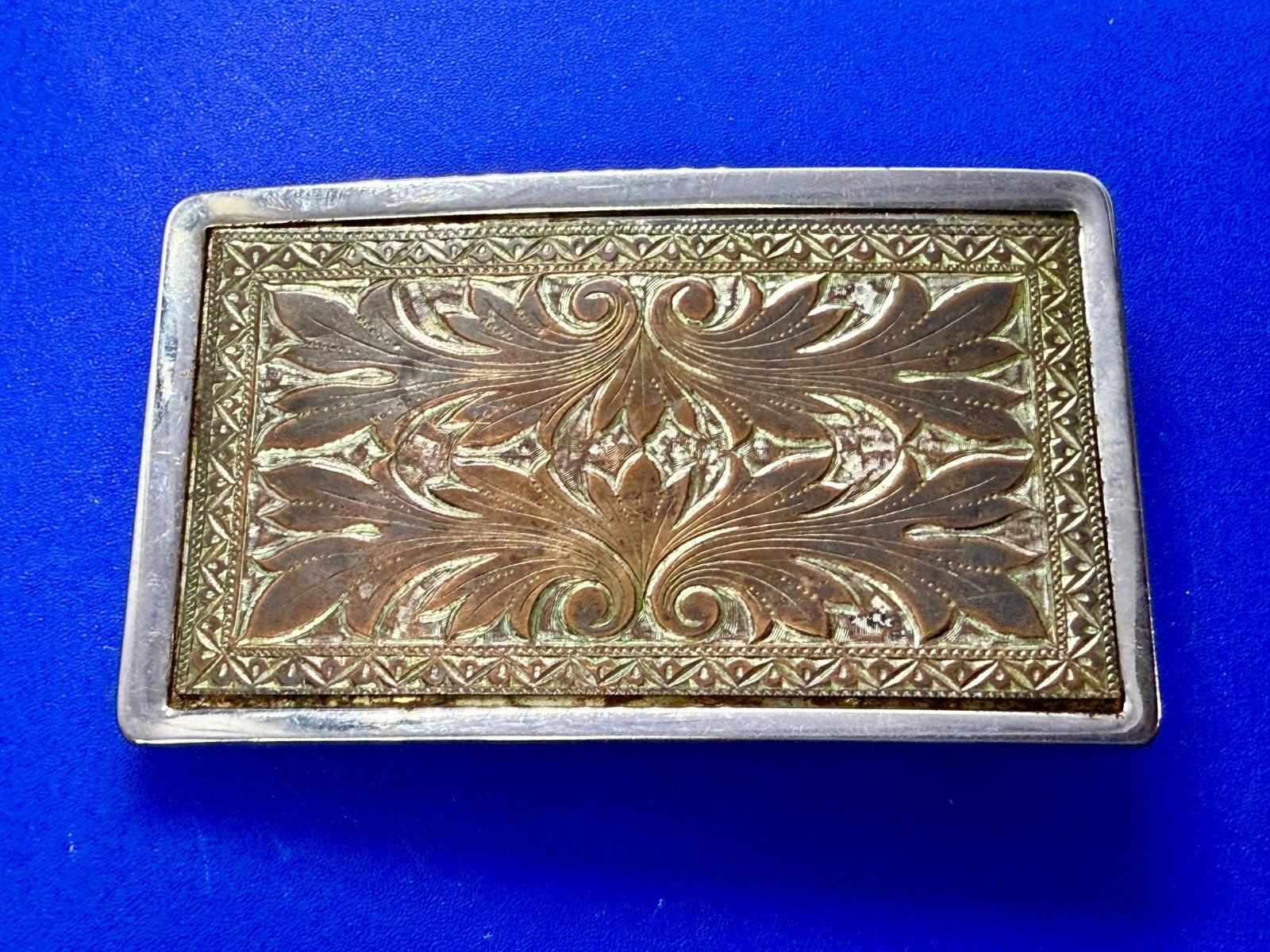 Vintage Etched Floral Pattern Flower Swirl Rectangular Western Belt Buckle