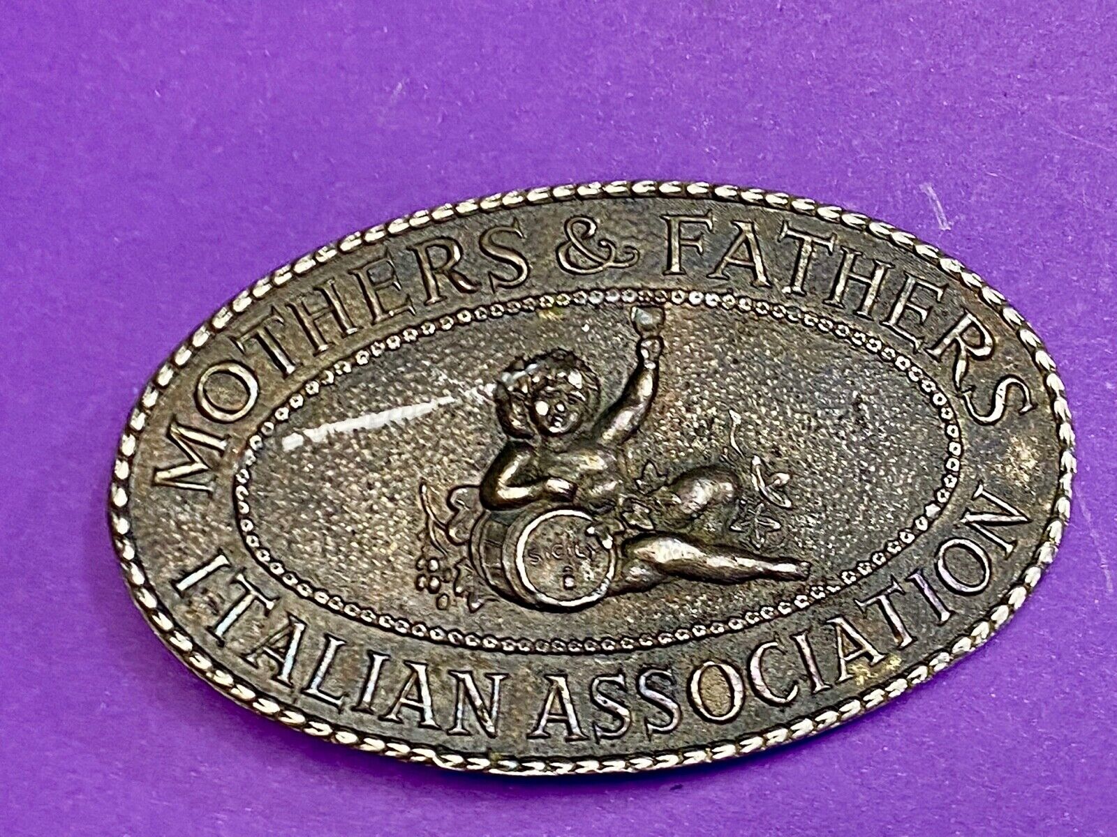 Vintage 1970's rare Belt Buckle Mother's & Father's Italian Association Sicily 