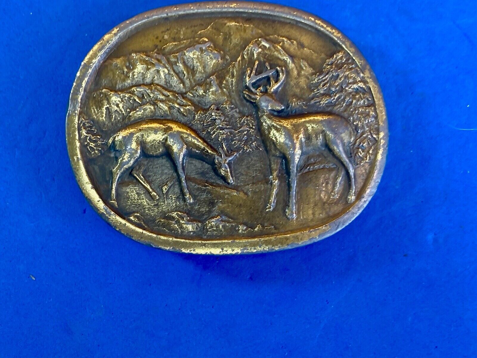 Two Deer Brass Tone Or Real? Metal Craft Belt Buckle 